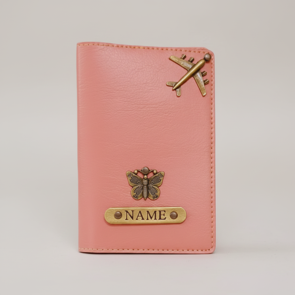 Peach Infinity Love Customised Passport Cover with Name & Charms | Personalised Travel Passport Holder